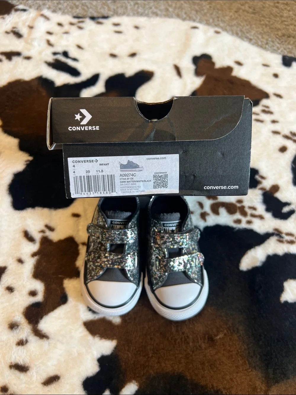 Converse Infant/Toddler Black Glitter Hook-and-Loop Sneakers